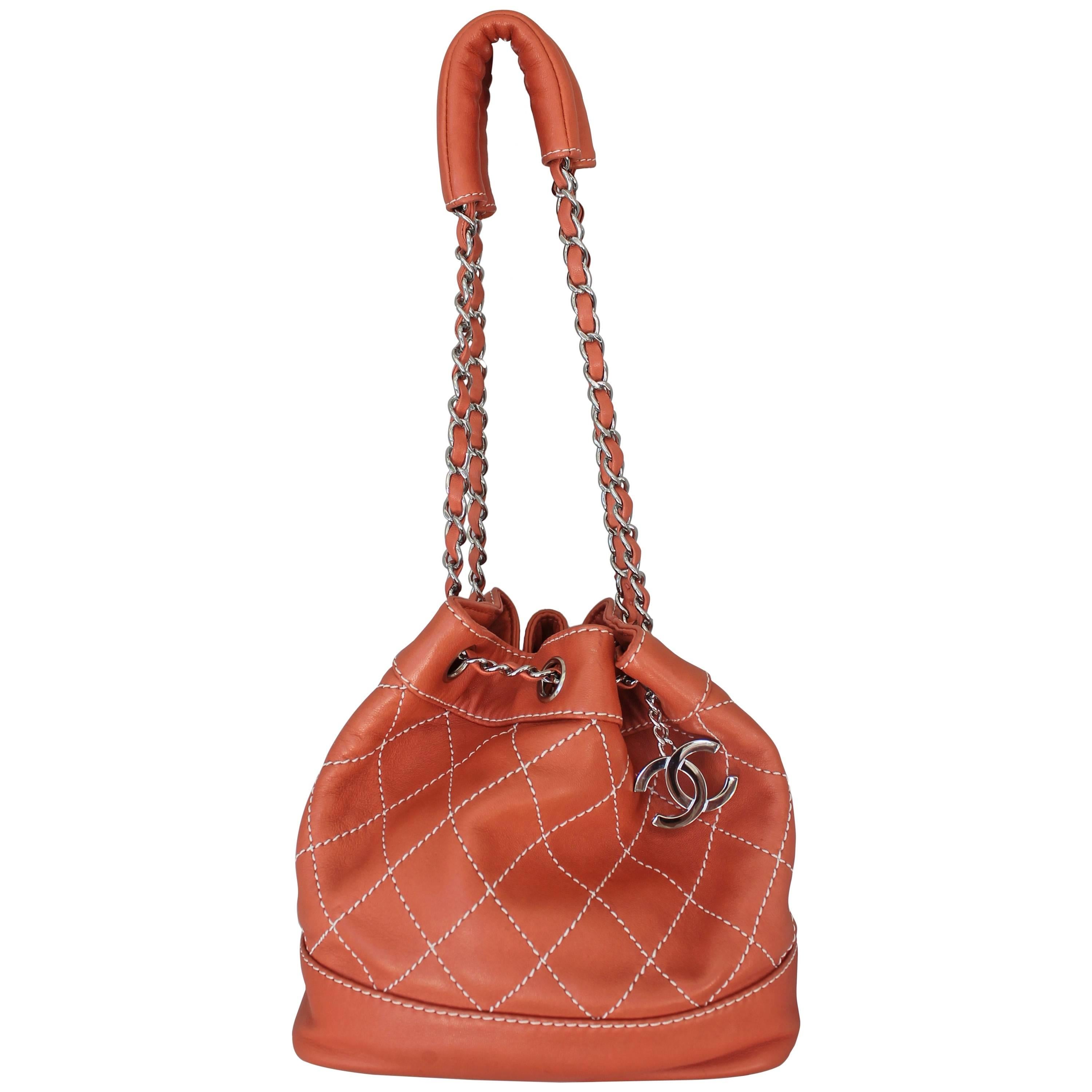 Chanel Coral Quilted Lambskin Bucket Bag - SHW - circa 2006