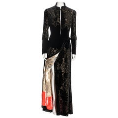 Roberto Cavalli Abendkleid aus schwarzem und goldfarbenem Seidensamt, fw 2006