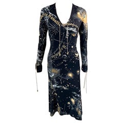 Roberto Cavalli F/W 2003 Lace Up Chain Constellation Astrology Print Midi Dress