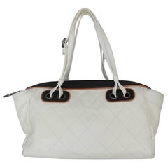 Chanel White and Black with Brown Trim Quilted Lambskin Shoulder Bag - PHW