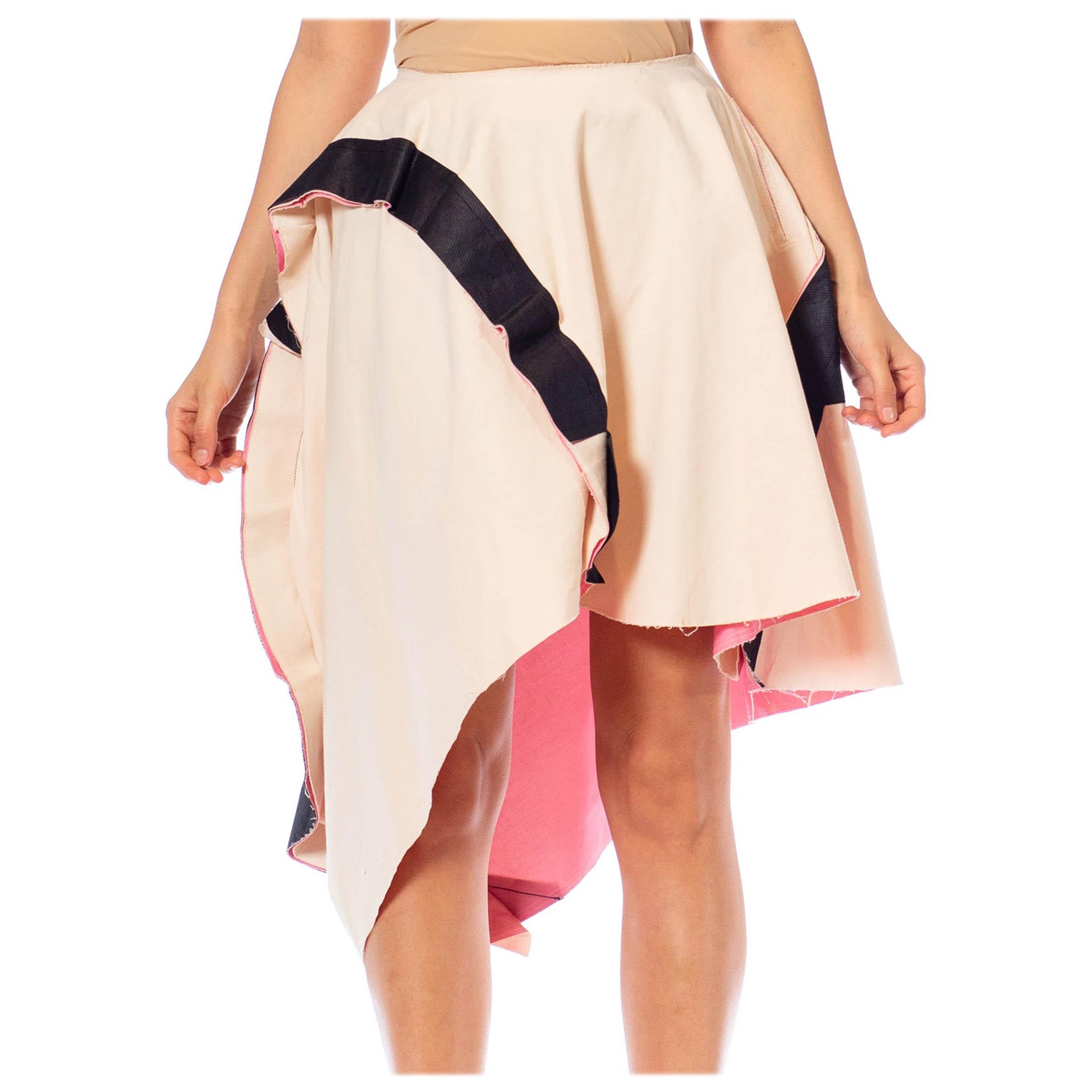 2000S Comme Des Garcons Pink & Black Cotton Wool Blend Skirt For Sale