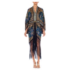 MORPHEW ATELIER Schwarz, Blau & Gold Lamé Floral Cocoon mit Vintage Verschluss