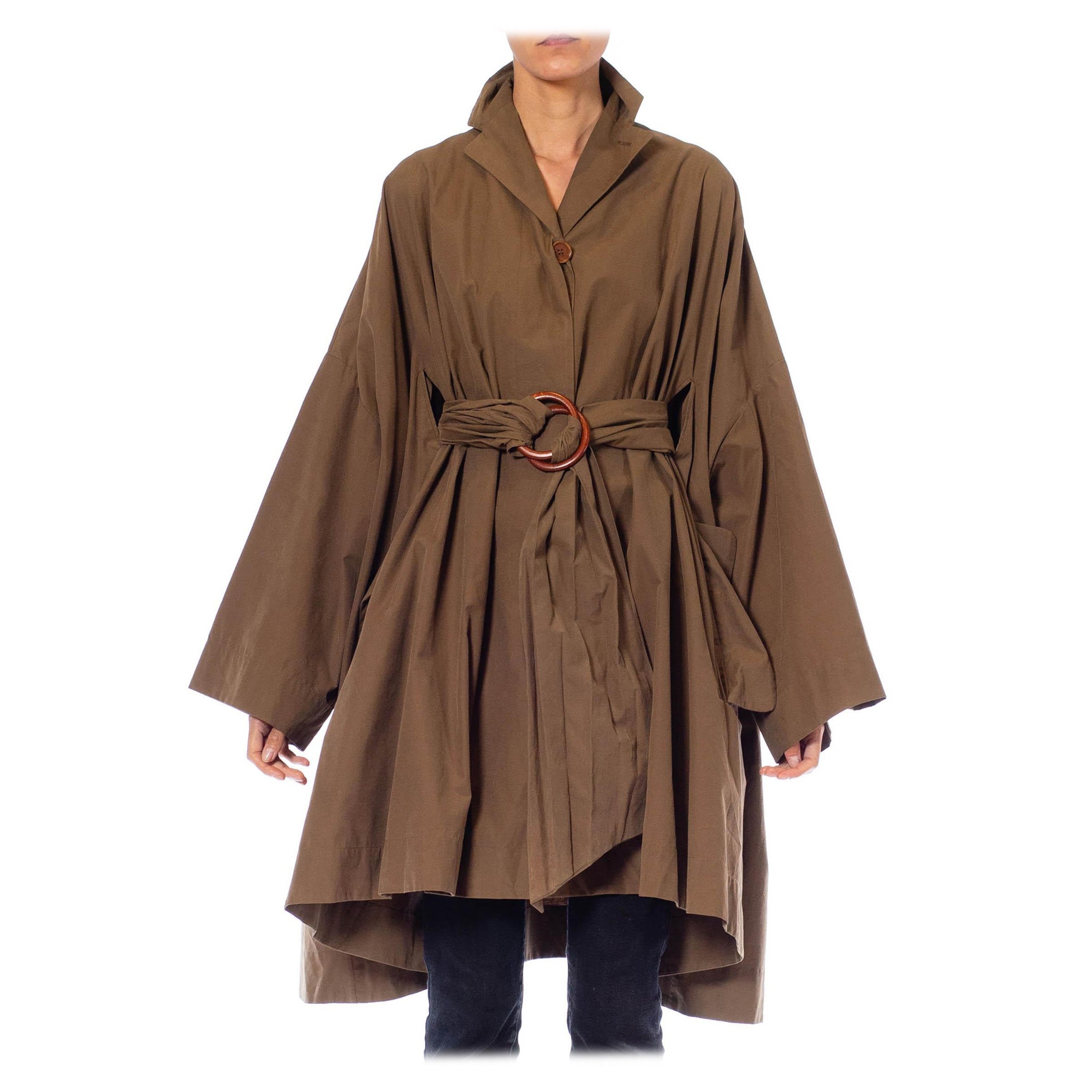 1990S ROMEO GIGLI Camel Brown Cotton Swing Back Trench Coat With Belt For Sale