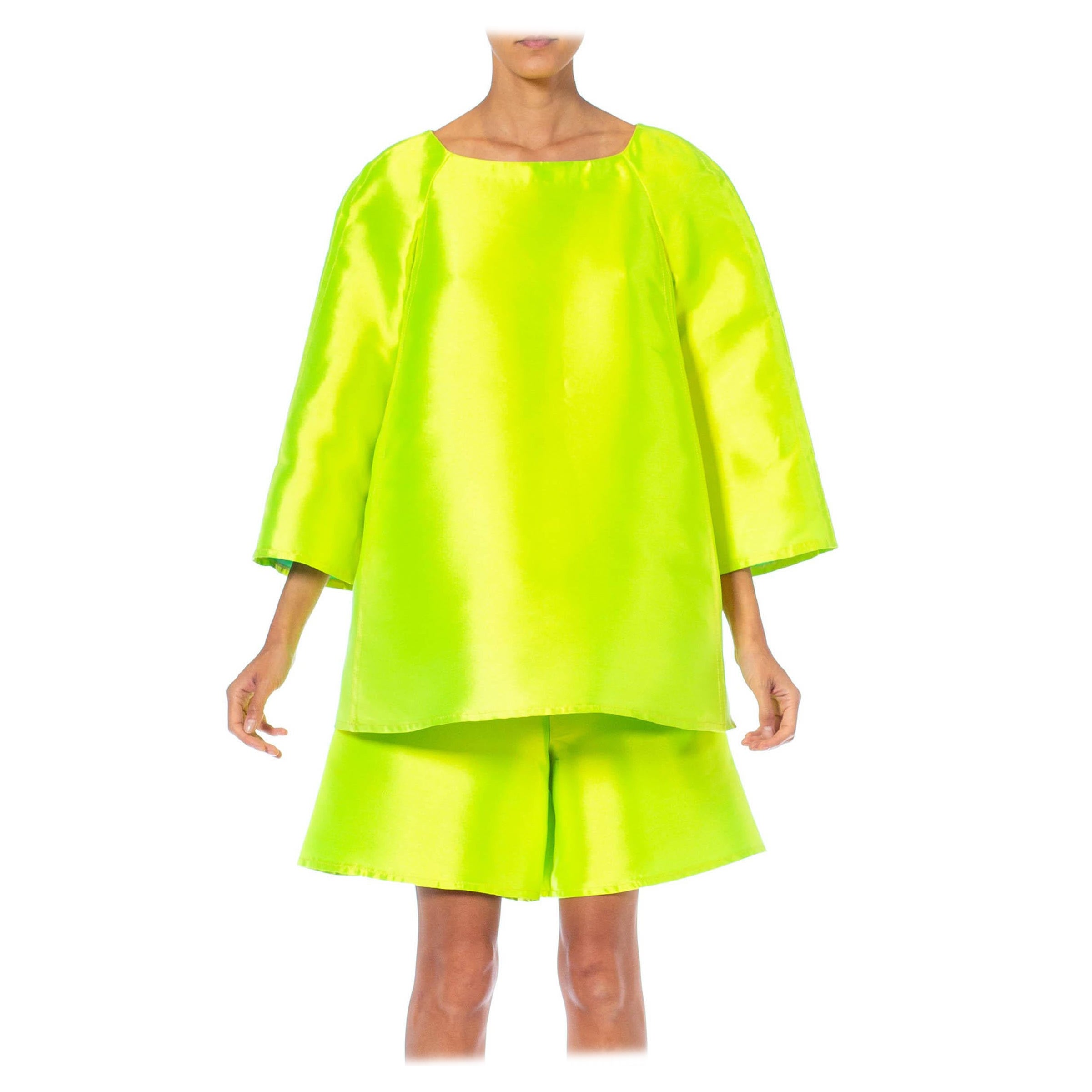 Courreges Haute Couture lime green skirt suit, circa 1969 For Sale at