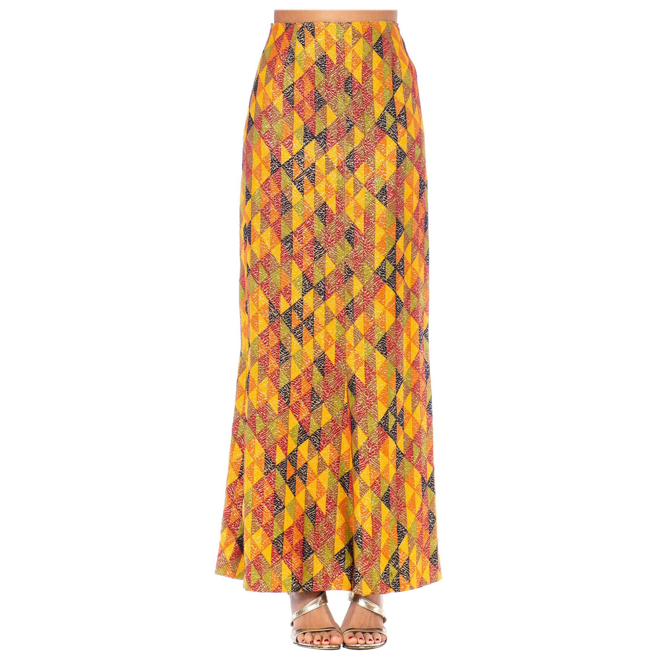 1970S Yellow, Red Multicolored Poly/Lurex Knit Long Skirt