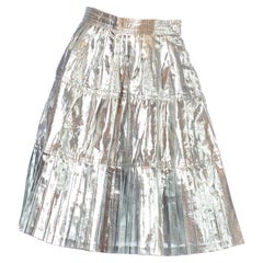1970S YAMAMOTO KANSAI Silver Poly/Lurex Lamé Pleated Skirt