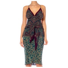 Morphew Collection Burgundy, Sage & Teal Paisley Silk Scarf Dress Made From Vin