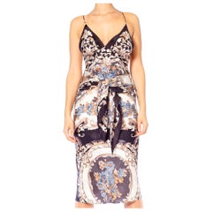 Morphew Collection Blue, Grey & Cream Silk Floral Scarf Dress Made From Vintage