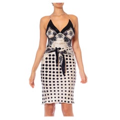 MORPHEW COLLECTION White & Black Silk Floral Polka Dot Scarf Dress Made From Vi