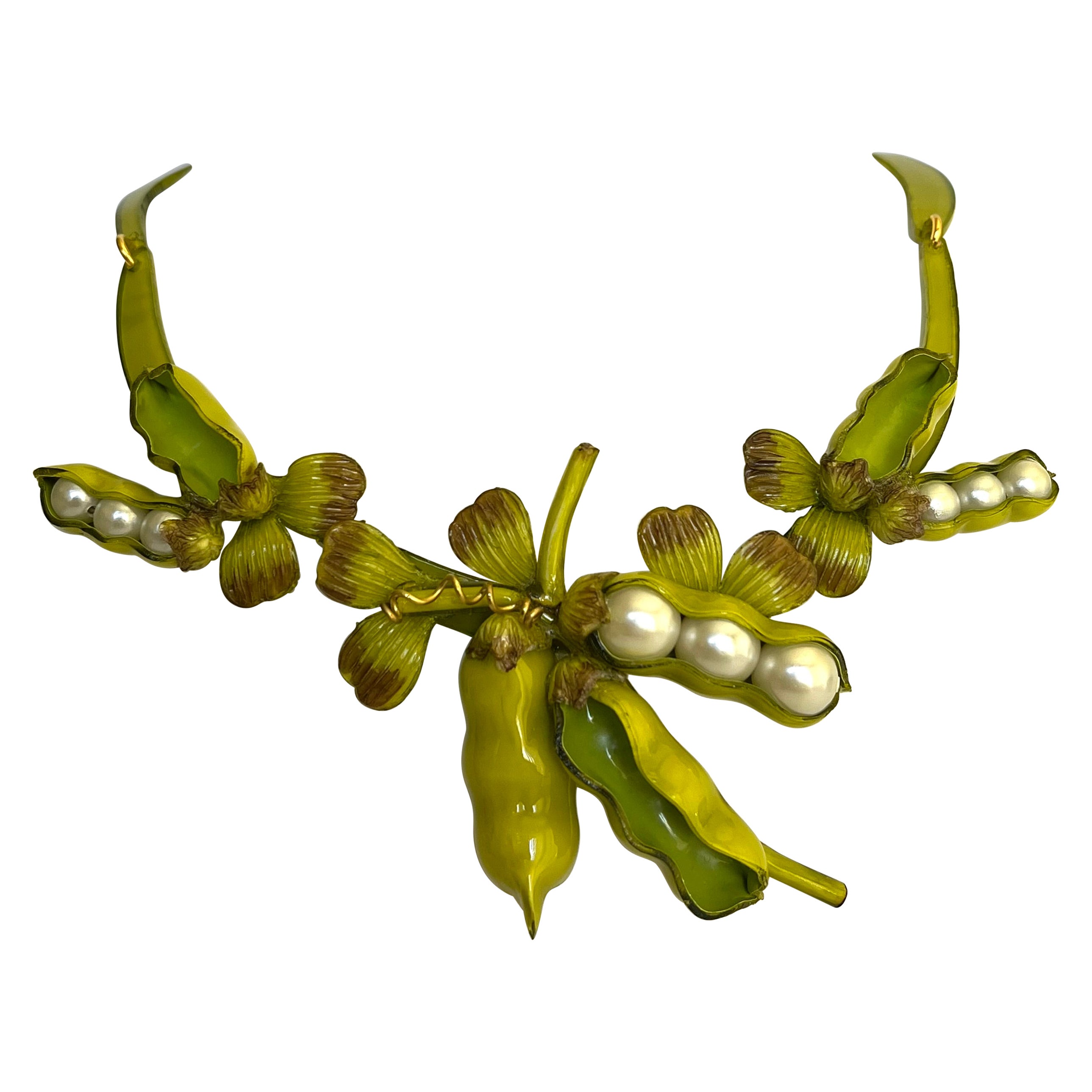 Contemporary French Peapod Statement Necklace  For Sale