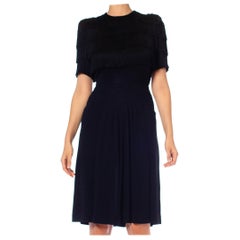 1940S Black Rayon Crepe Dietrich Style Fringed Bodice Cocktail Dress