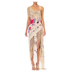 MORPHEW ATELIER Beige Bias Cut Fringed Dress Made From 1920S Hand-Embroidered S