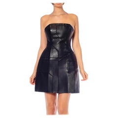 2000S Fendi Black Leather Modernist Geometric Strapless Cocktail Dress