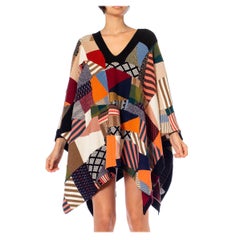 2000S Chloe Multicolor Wool Blend Knit Patchwork Quilt Poncho