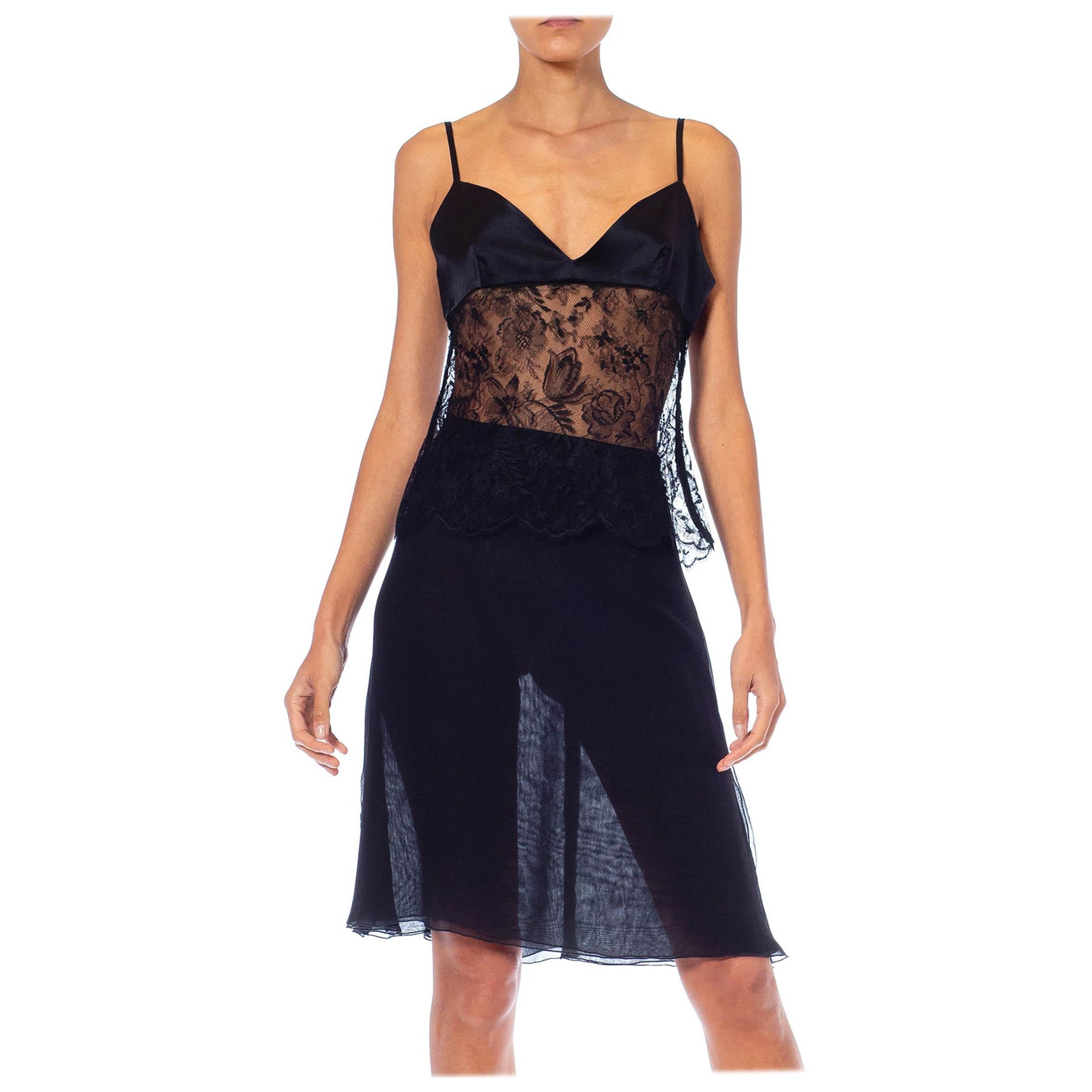 1990S Valentino Black Silk Chiffon & Lace Bra Top Cami Mini Skirt Ensemble Nwt For Sale