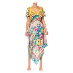 MORPHEW COLLECTION White & Cream Multicolored Silk Butterfly Floral Print 3-Sca