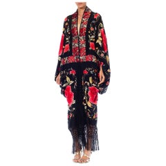 Morphew Collection Red & Black Silk Hand Embroidered Floral Cocoon