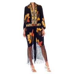 Morphew Collection Black, Gold & Yellow Silk Lamé Hand Embroidered Floral Cocoon