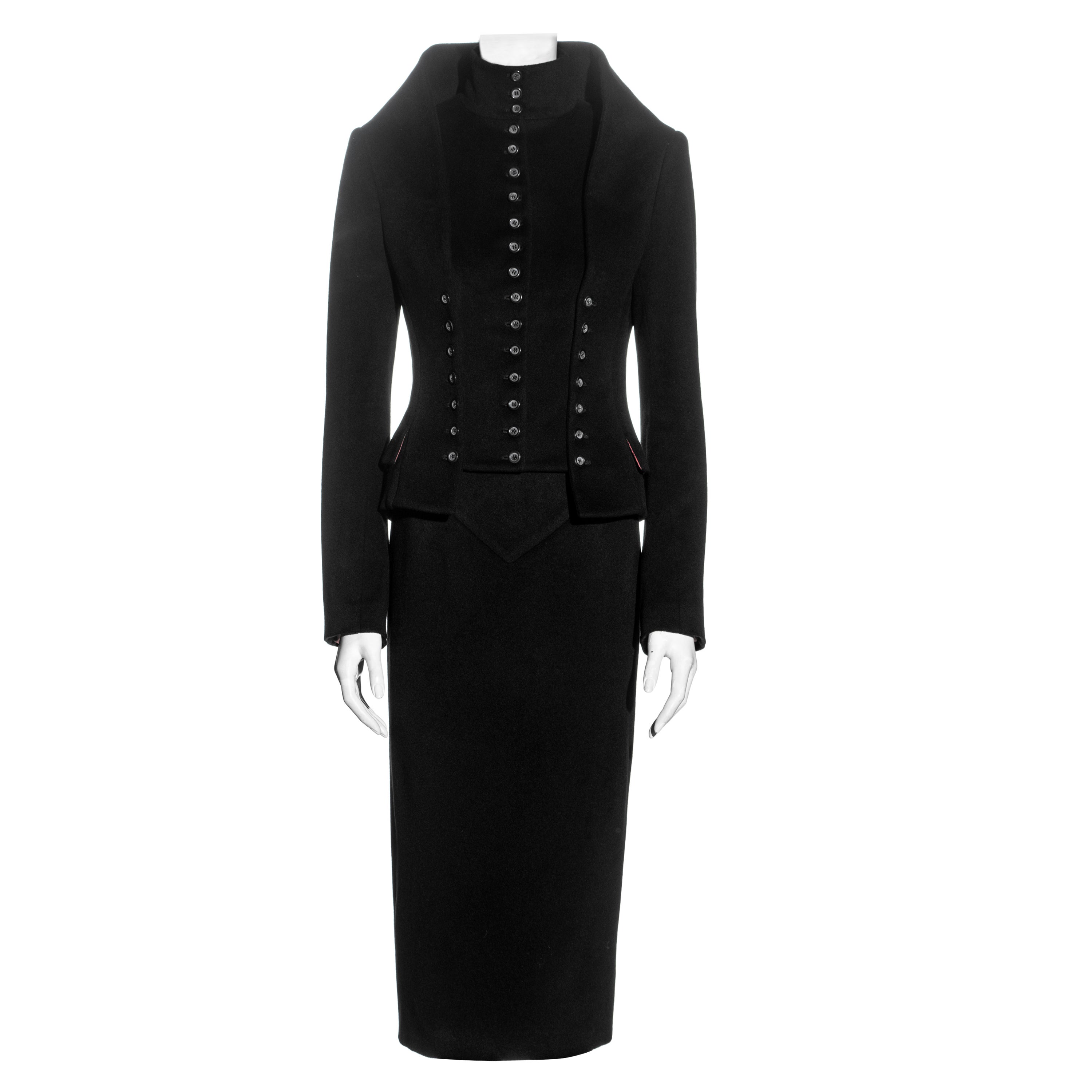 Alexander McQueen black cashmere 'Joan' jacket and skirt suit, fw 1998 For Sale