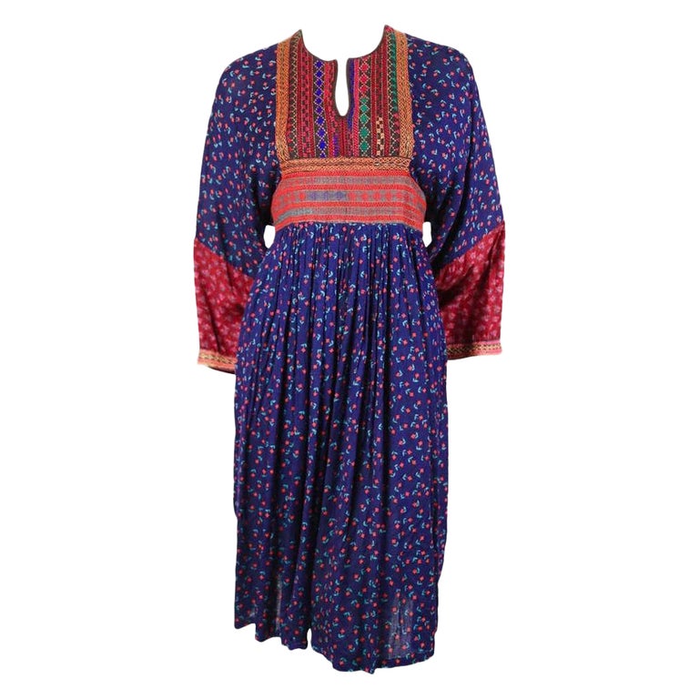 1960's AFGHAN hand embroidered floral dress For Sale at 1stDibs
