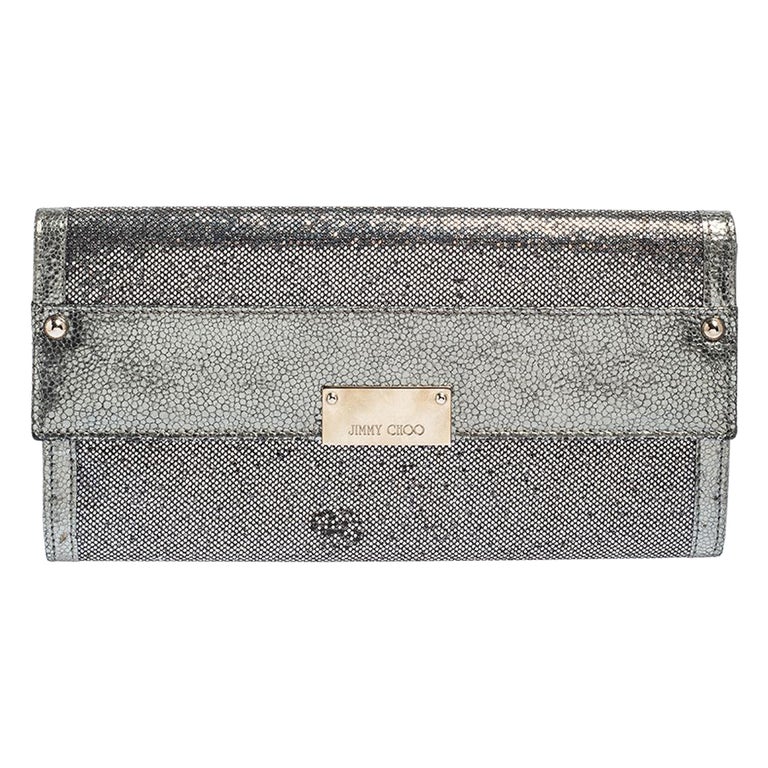 Jimmy Choo Metallic Silver Leather and Glitter Reese Clutch For Sale at  1stDibs
