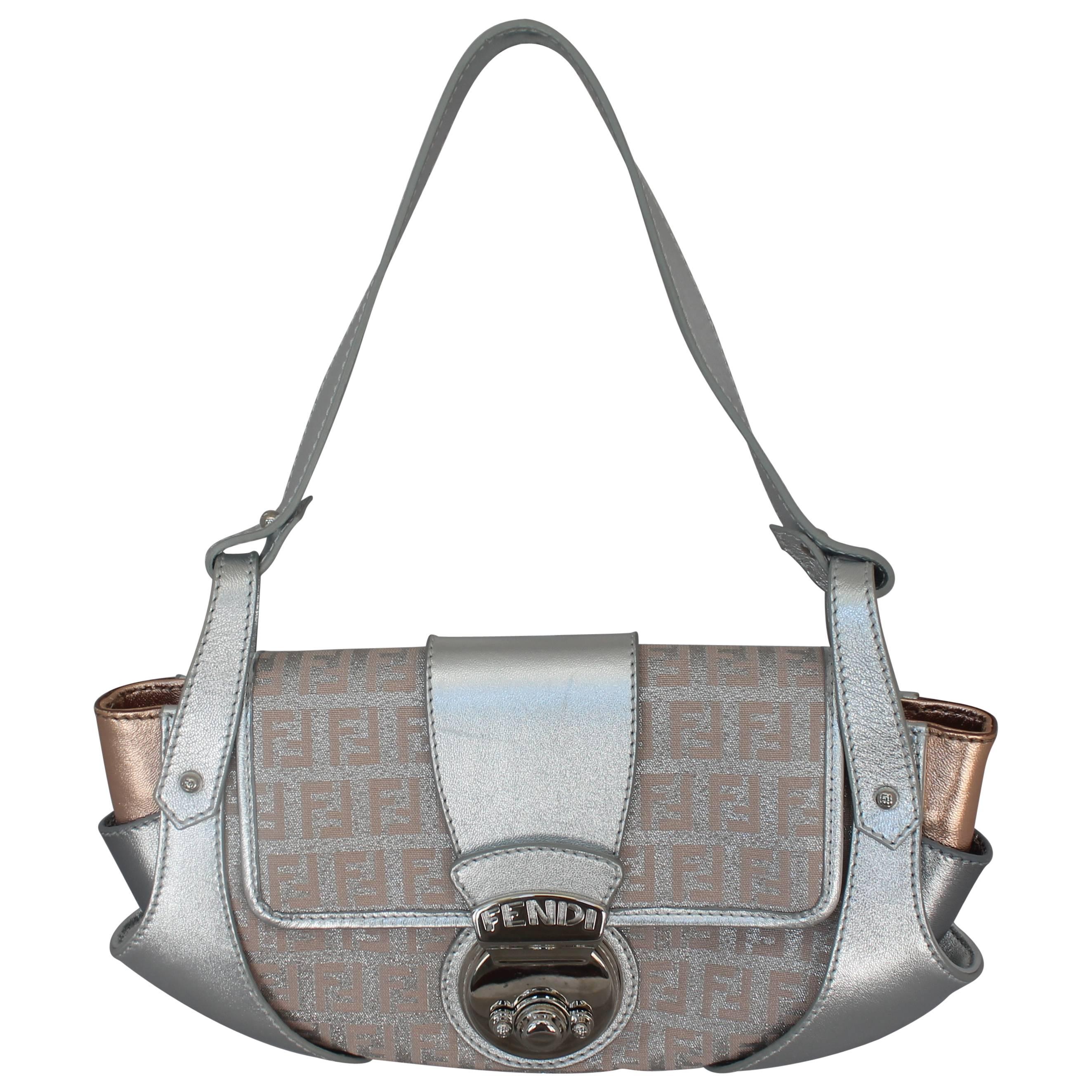 Fendi Silver and Rose Gold Leather with Monogram Handbag - SHW at ...