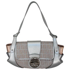 Fendi Silver & Rose Gold Leather with Monogram Handbag - SHW 