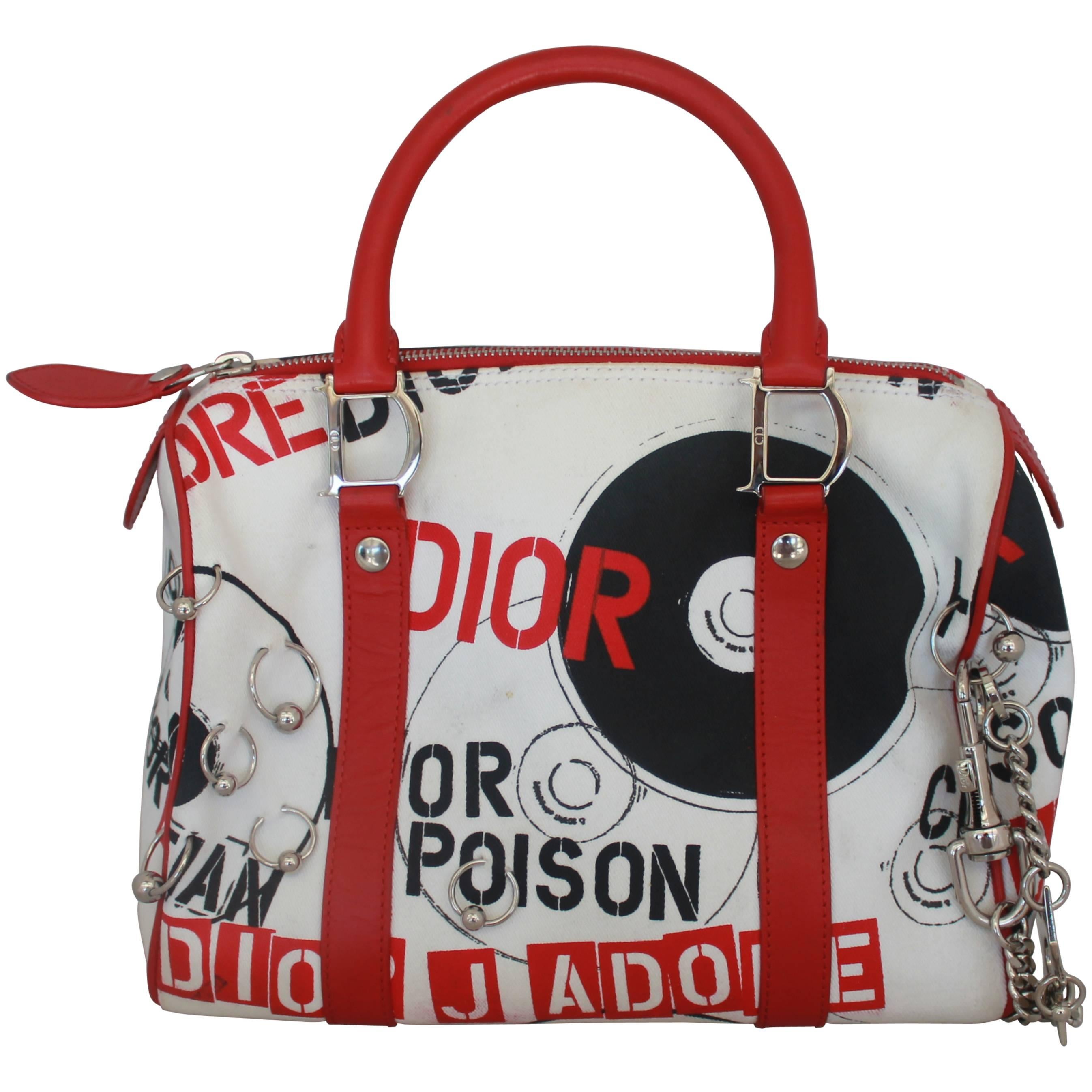 Christian Dior White, Red & Navy "Hardcore Pierced Boston" Bag - SHW