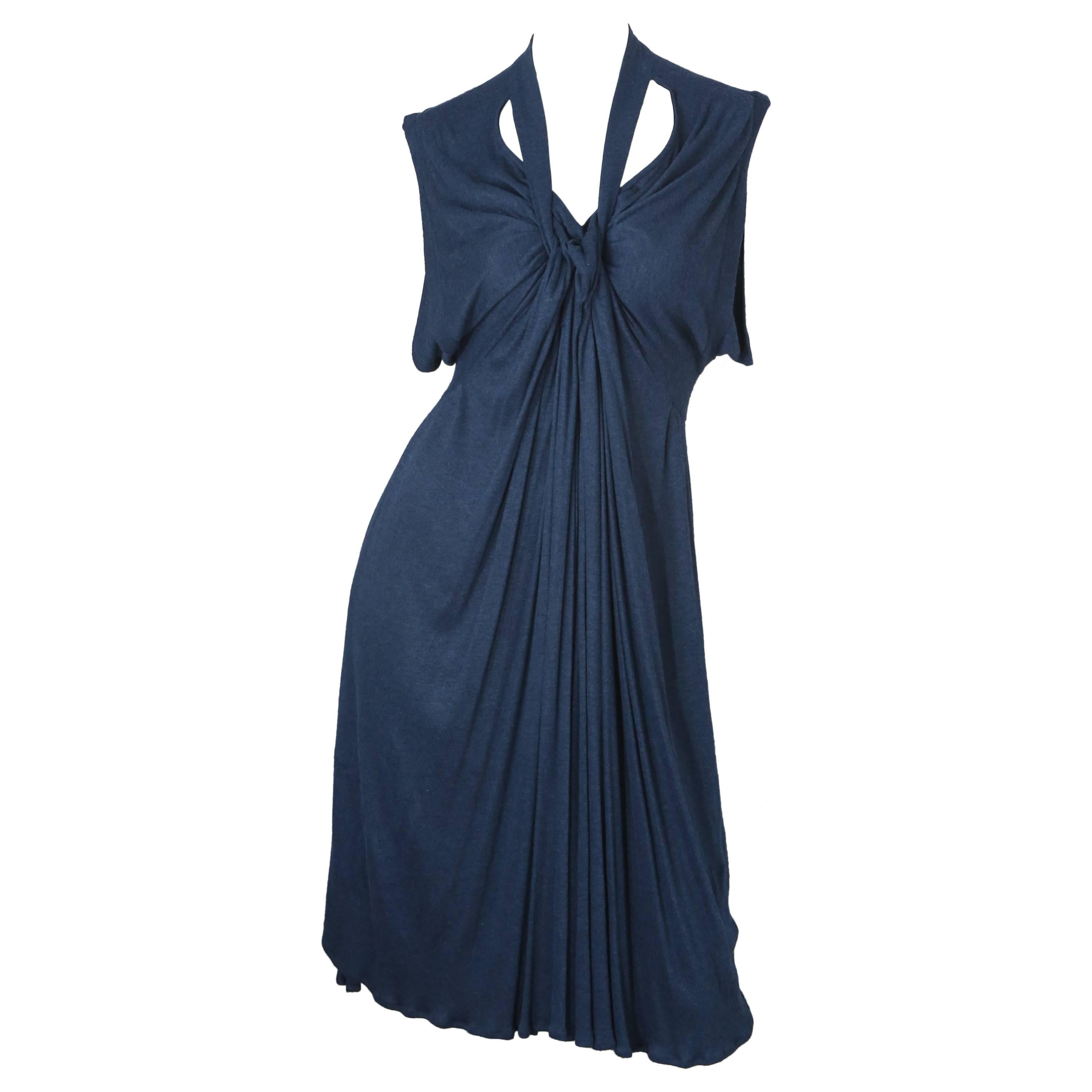 Yves Saint Laurent S/L Blue Dress W/ Front Tie and Back Pleat