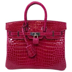 Hermes Birkin 25 Rose Mexico Shiny Alligator Bag