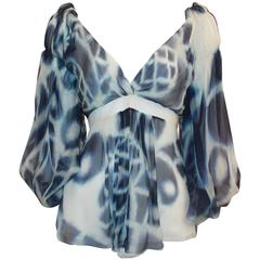 Roberto Cavalli Blue & White Printed Silk Chiffon Blouse - 38 1