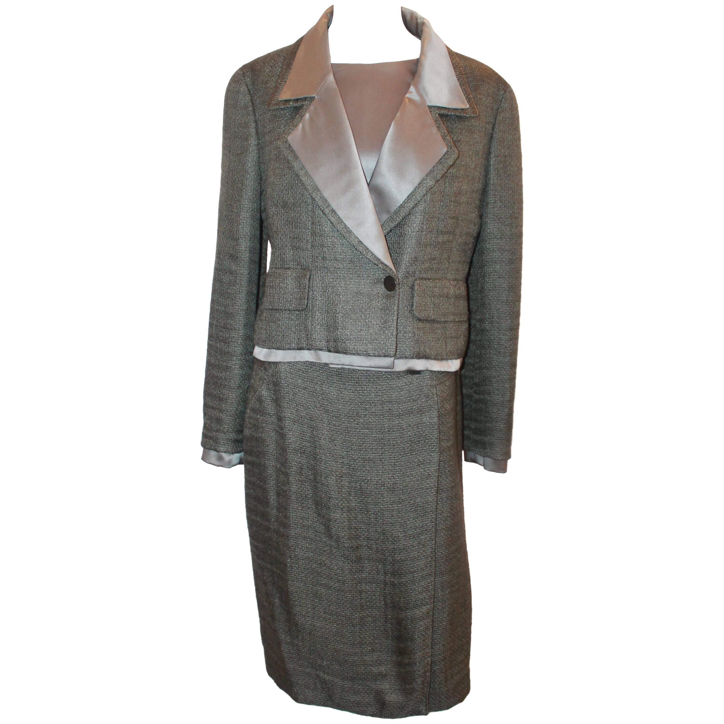Chanel Vintage Olive Silk & Mohair Blouse & Skirt Suit - 38 - 99A