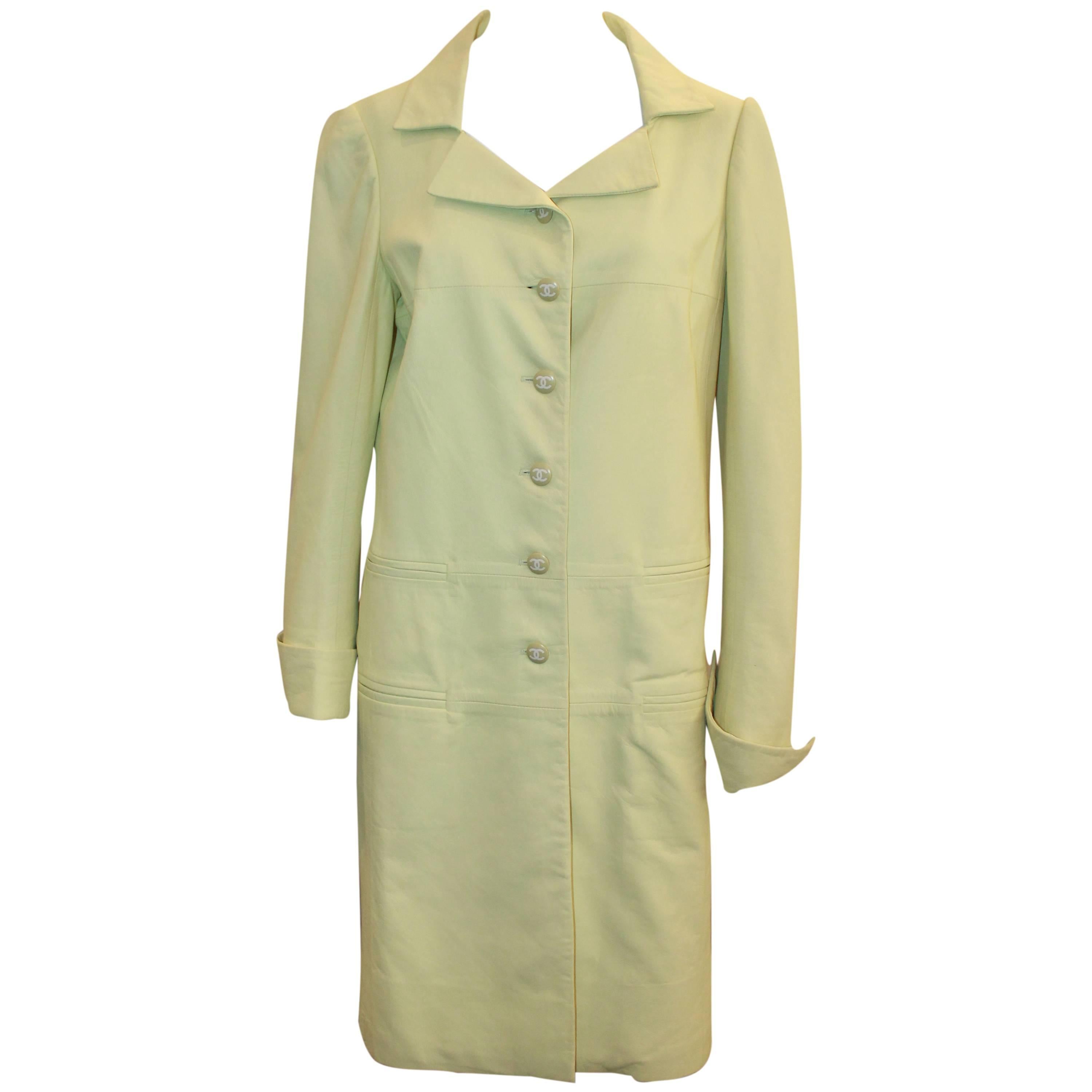 Chanel Chartreuse Lambskin 3/4 Coat - 40 - 04C  For Sale