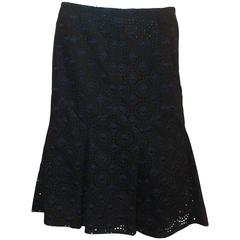 Chanel Black and Navy Floral Eyelet Skirt - 40 -  06P