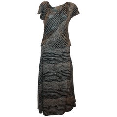 Chanel Black & Tan Silk Chiffon Printed Top & Skirt Set - 40 - 99P