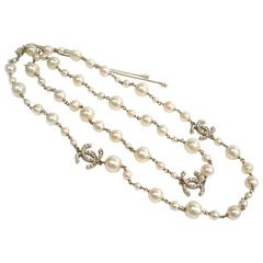 Chanel NEW Double Strand Pearl Rhinestone CC Charm Necklace in Box