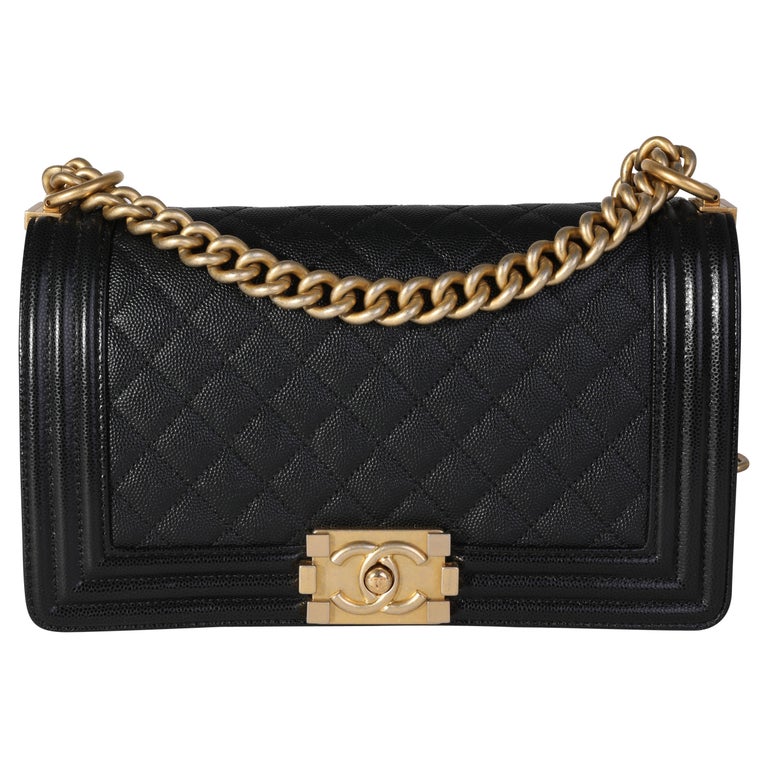 Chanel Black Quilted Caviar Old Medium Boy Bag For Sale at 1stDibs