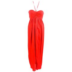 Vintage Oscar de la Renta Bright Red Silk Strapless Long Gown SZ 10