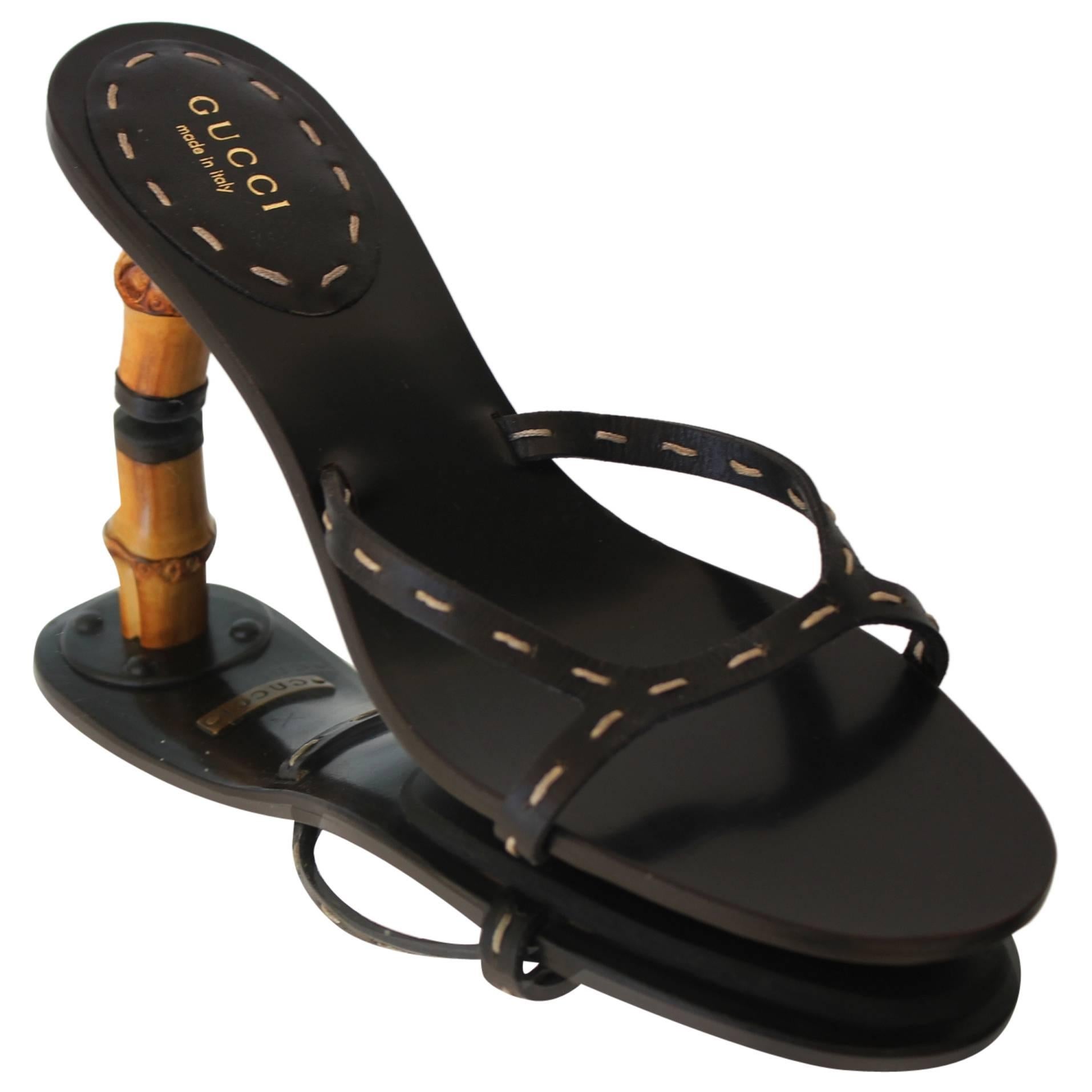 Iconic Gucci Bamboo Leather Sandals Heels