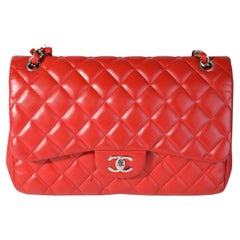 Chanel Red Quilted Lambskin Classic Jumbo Double Flap Bag