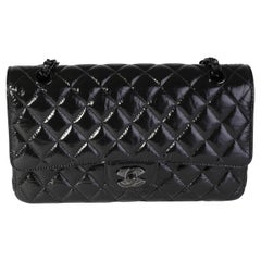 Chanel So Black Patent Crumpled Calfskin Medium Classic Double Flap Bag