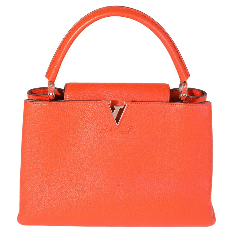 Louis Vuitton Orange Taurillon Leather Capucines MM For Sale