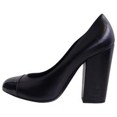 Chanel Black Patent Leather Cap-Toe Pumps