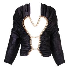 2009 Junya Watanabe Black Puffer Jacket w/Gold Tone Chain Heart Closure 6
