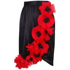 Vintage Yves Saint Laurent Black Wrap Skirt w/Red Poppy Trim