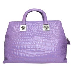 Used Gianni Versace Couture Purple Croc Embossed Enamel Leather Handbag