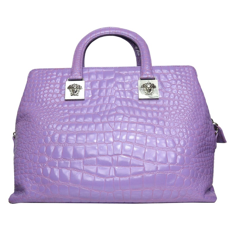 Gianni Versace Couture purple embossed croc leather handle bag at 