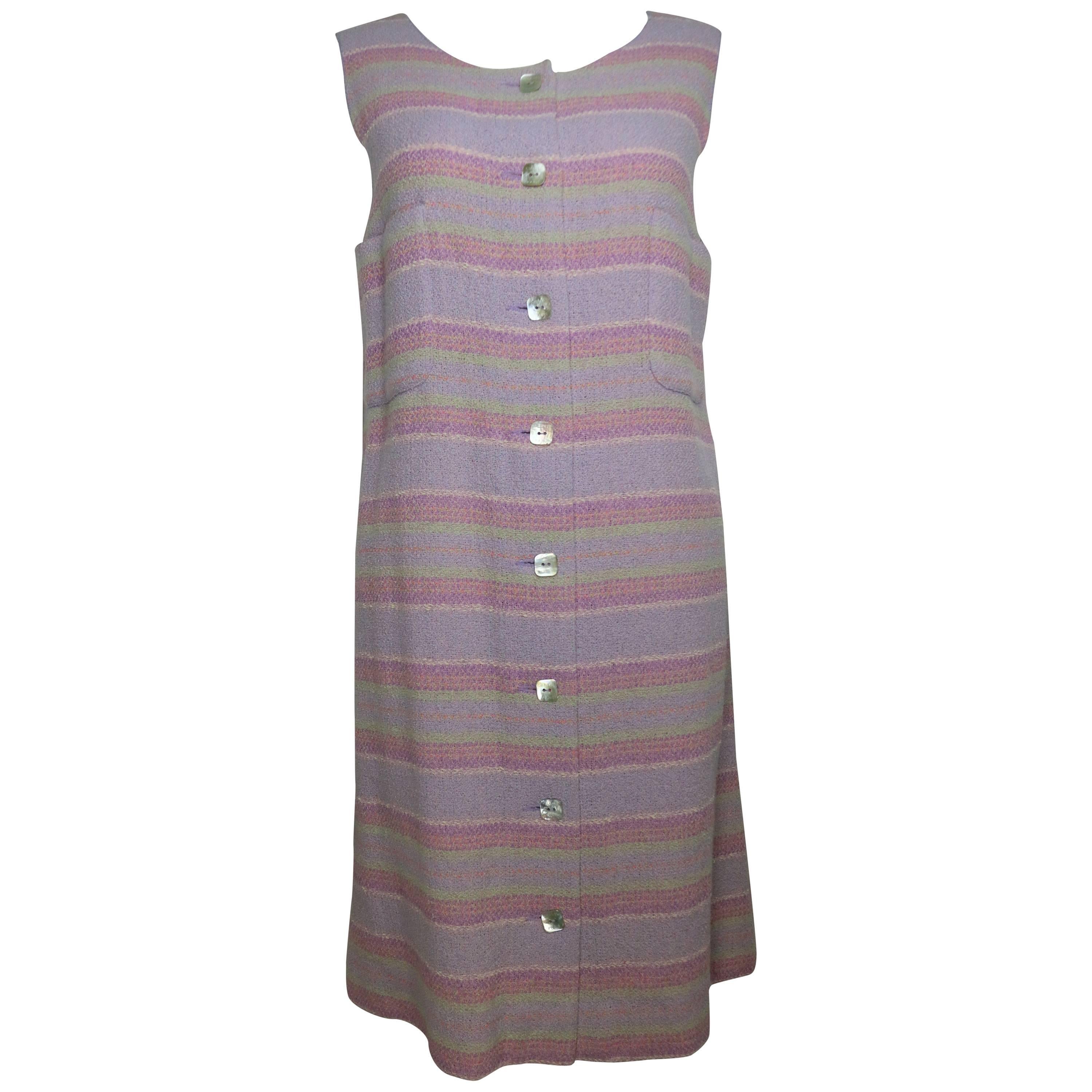 Chanel Multi-Colored Wool Blend Striped Tweed Dress For Sale