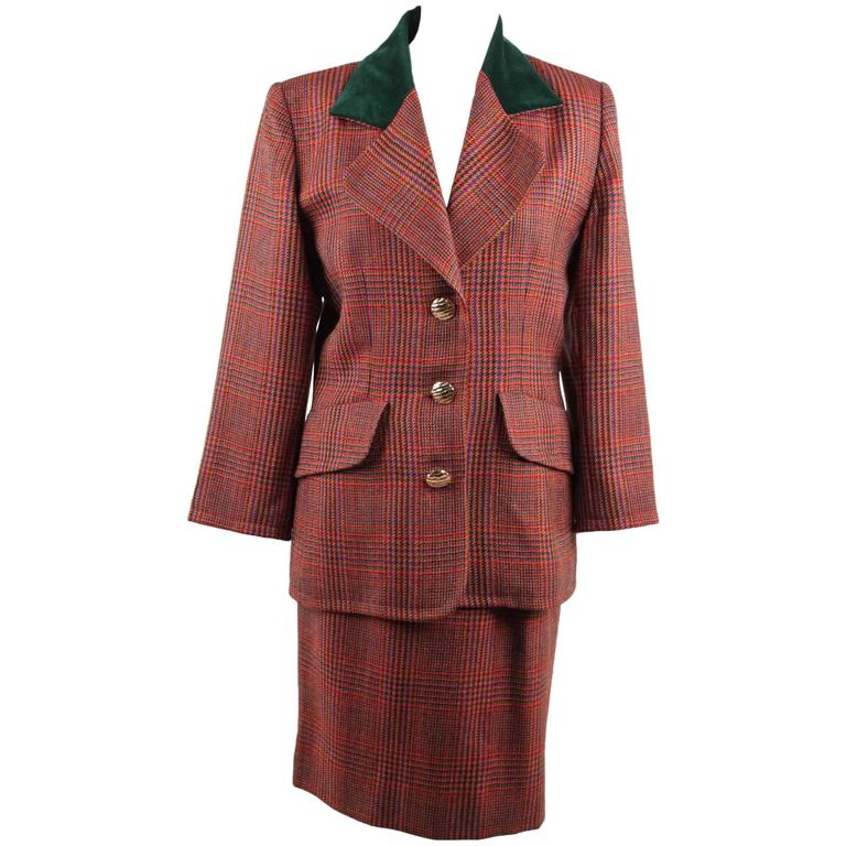 GIVENCHY COUTURE Vintage Multicolor Glen Plaid Wool SUIT Blazer and ...