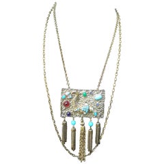 Retro Exotic Jeweled Serpent Pendant Necklace ca 1970 